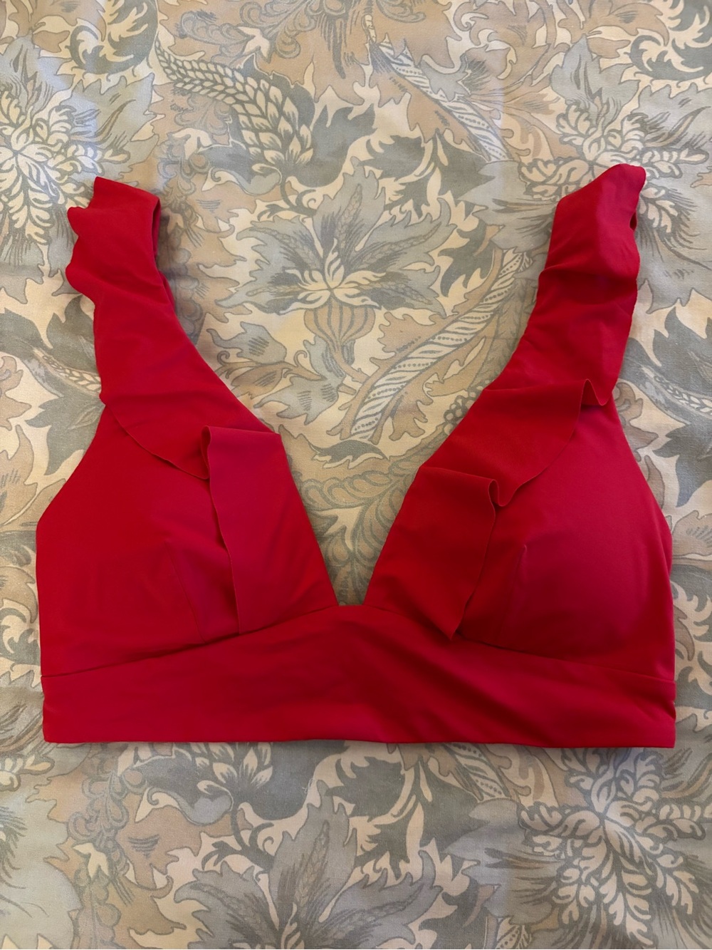 Red Ruffle V-Neck Women's Swim Top